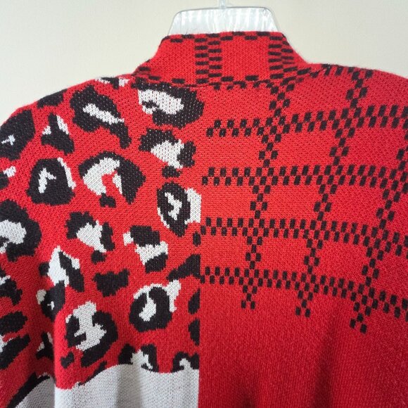 Cato Women's Knit Cardigan Sweater Open Front Mixed Print Red Black Size 26/28W - Picture 5 of 9